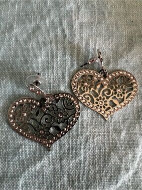 Brighton Gold Heart Filigree Earrings with Rhinestones